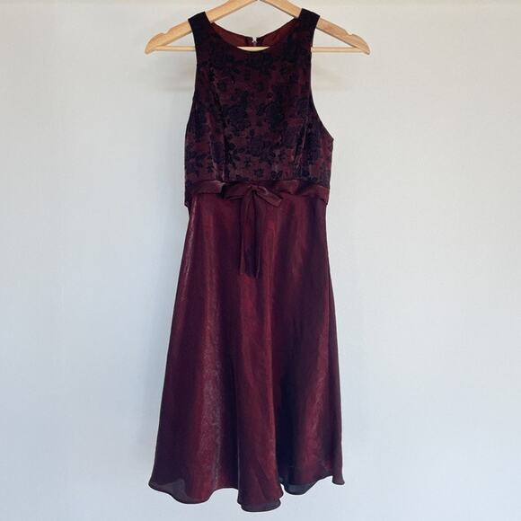 Vtg 90's Burgundy Floral Satin Sleeveless Dress Sz 9/10 Bow Grunge Formal Prom - Picture 1 of 10